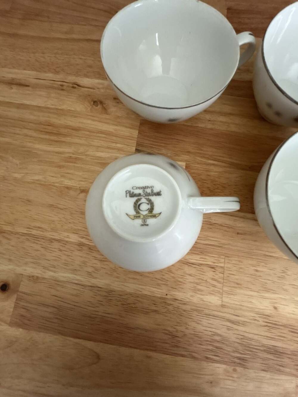 Vintage Creative Fine China Platinum Star Burst Teacups, Set of 6